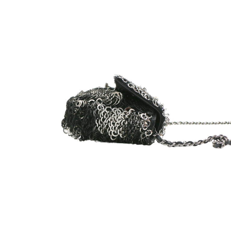 Chanel Black White Sequin Small Single Flap