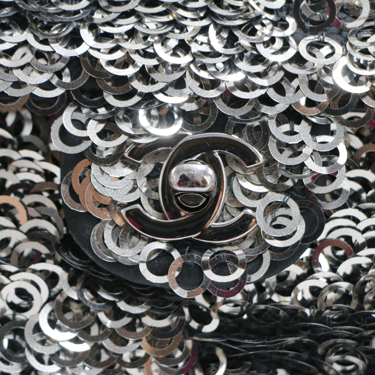 Chanel Black White Sequin Small Single Flap