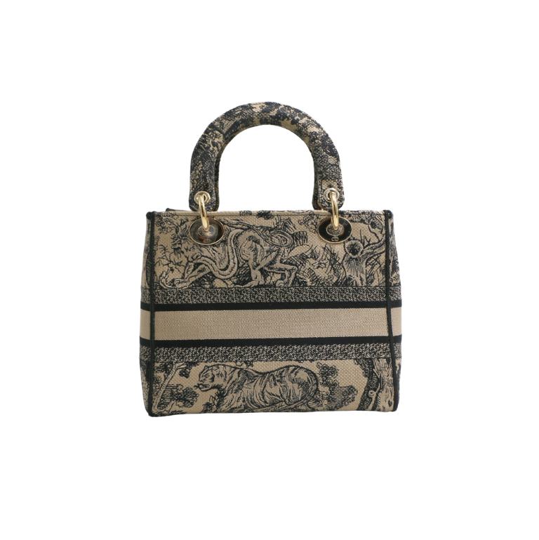 Christian Dior Canvas Embroidered Medium Lady D-Lite Handbag