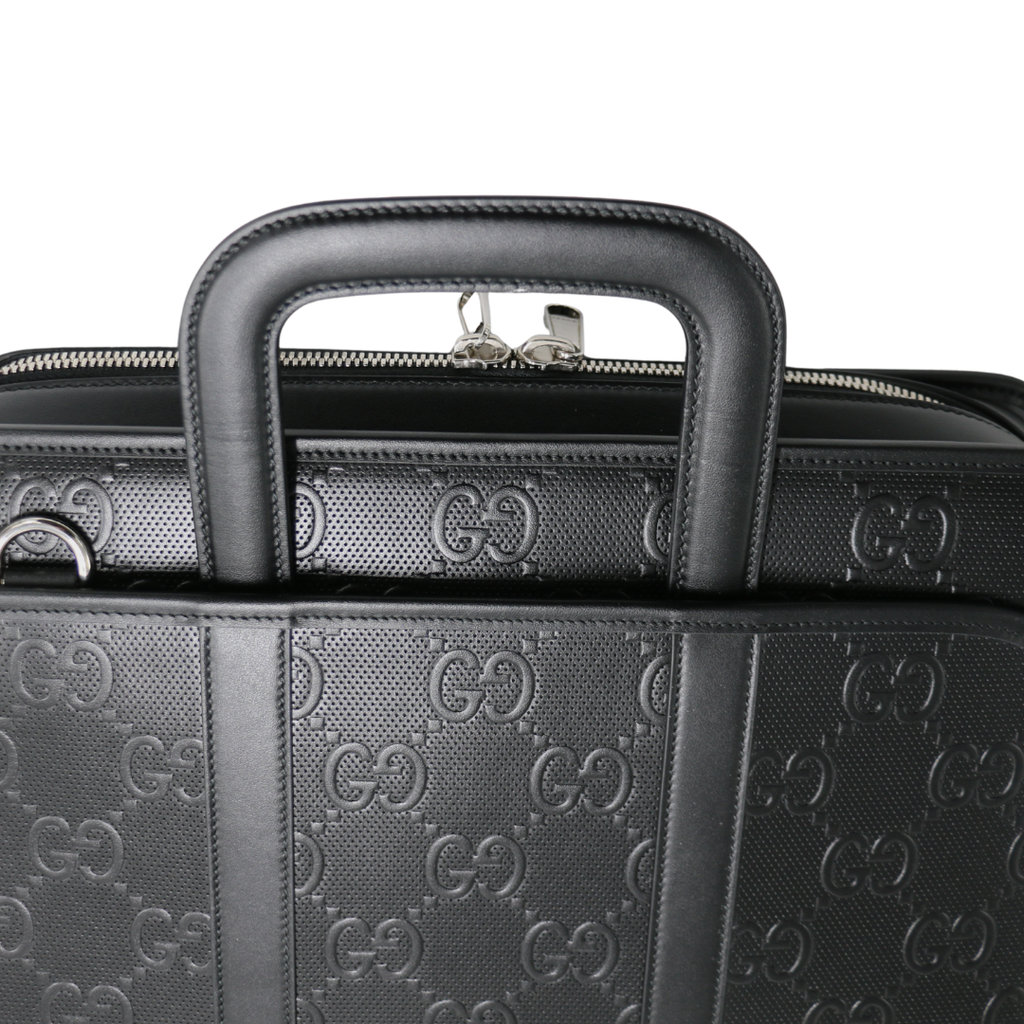 Gucci Jumbo GG Embossed Calfskin Medium Briefcase Black 725165