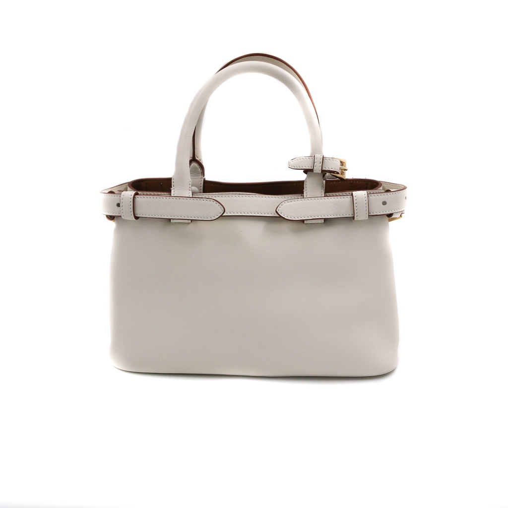 Prada Buckle Small Leather Handbag With Double Belt White