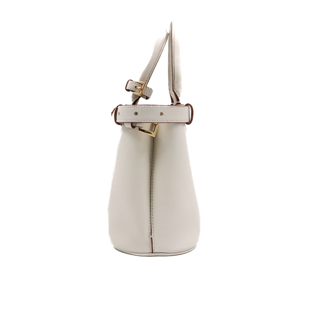 Prada Buckle Small Leather Handbag With Double Belt White