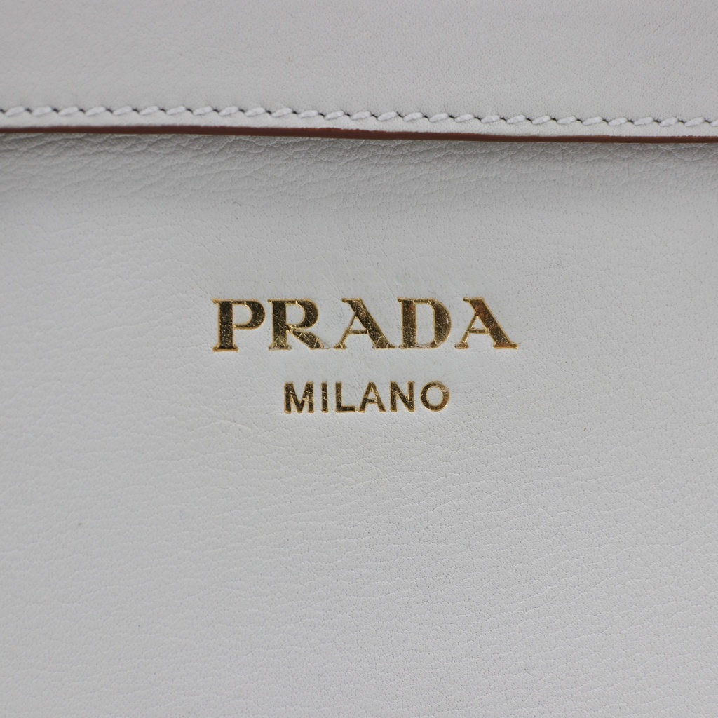 Prada Buckle Small Leather Handbag With Double Belt White