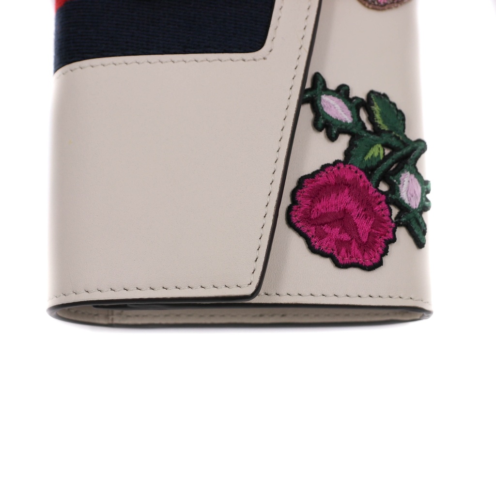 Gucci Sylvie Embroidered Leather Continental Wallet White