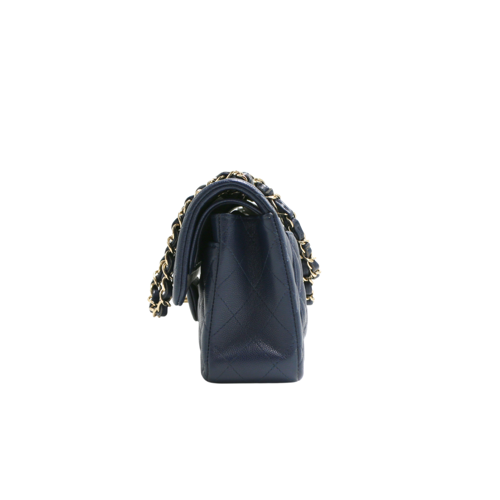 Chanel Classic Caviar Double Flap Small Navy Blue