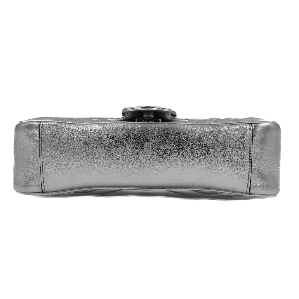 Gucci GG Marmont Small Shoulder Bag Matelassé Silver 443497