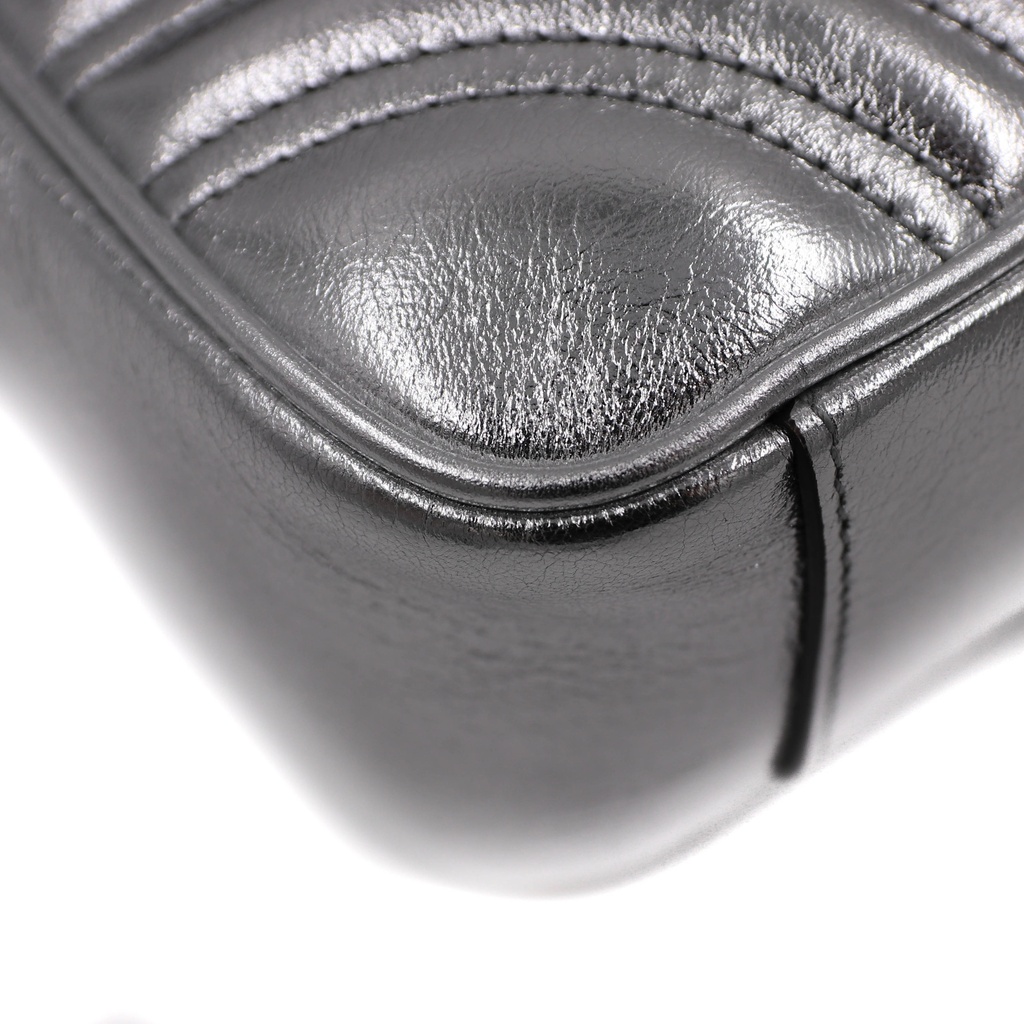 Gucci GG Marmont Small Shoulder Bag Matelassé Silver 443497