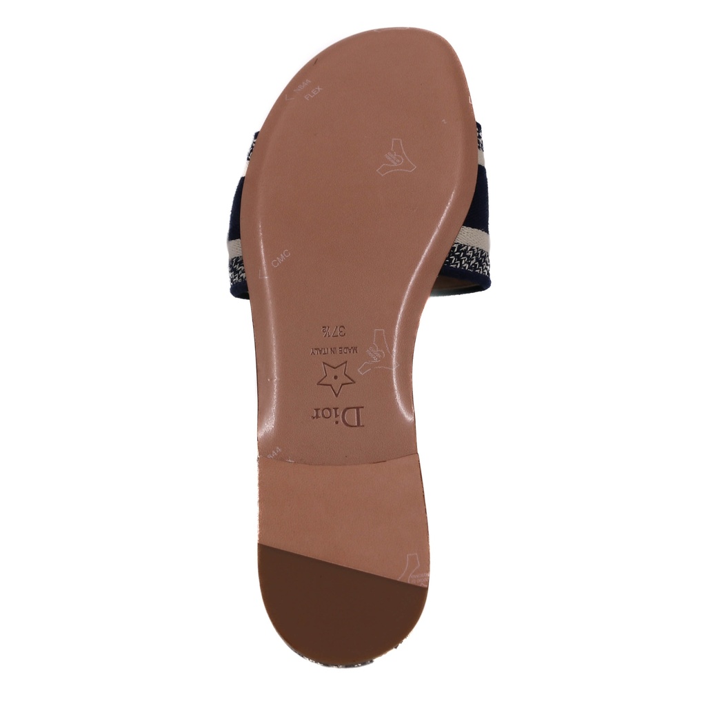 Christian Dior Dway Slide Blue Toile de Jouy Embroidered Cotton 37 1/2