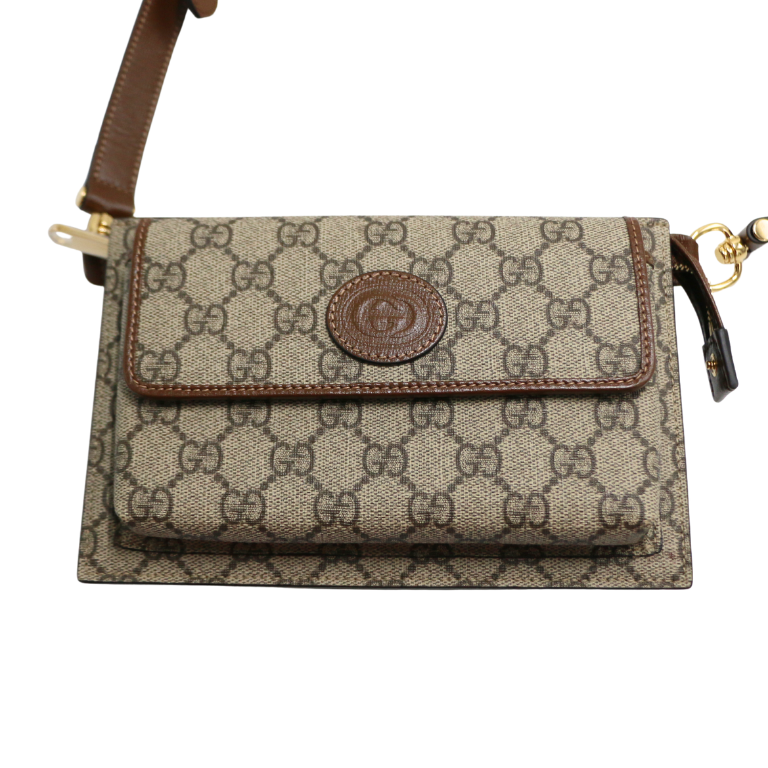Gucci Belt Sling Leather GG Monogram Brown ‎746300