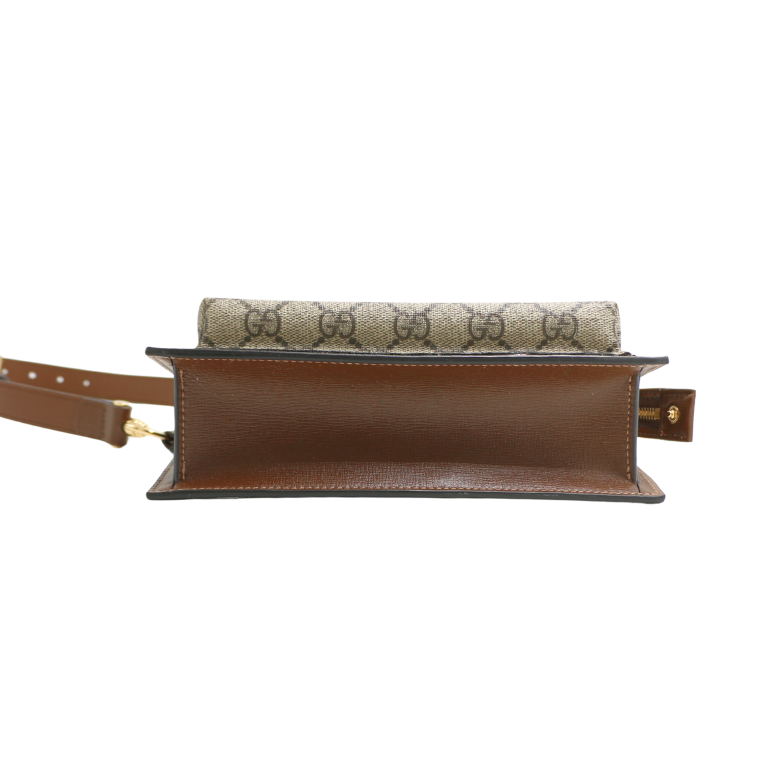 Gucci Belt Sling Leather GG Monogram Brown ‎746300