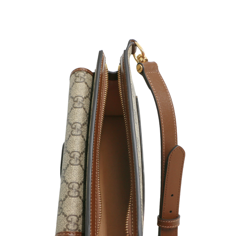 Gucci Belt Sling Leather GG Monogram Brown ‎746300