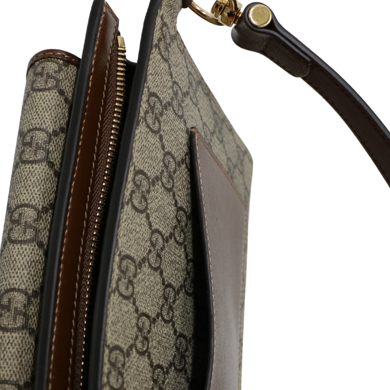 Gucci Belt Sling Leather GG Monogram Brown ‎746300