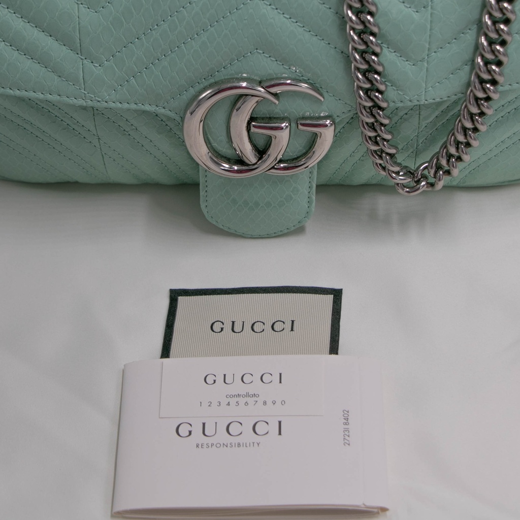 Gucci GG Marmont Small Shoulder Bag Python Light Blue 443497
