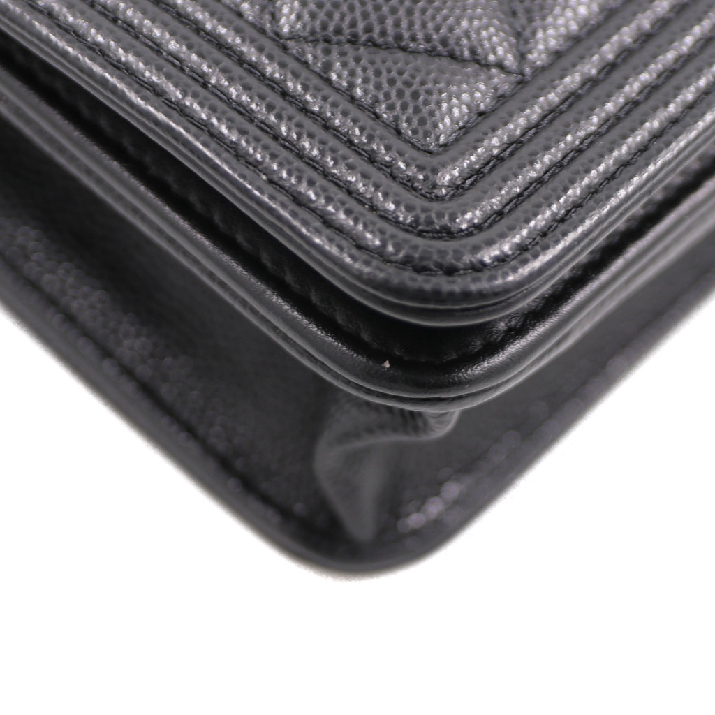 Chanel Black Quilted Caviar Leather Boy Wallet On Chain