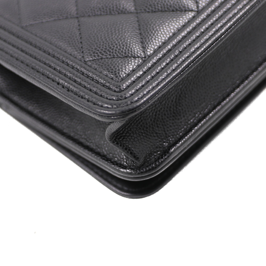 Chanel Black Quilted Caviar Leather Boy Wallet On Chain