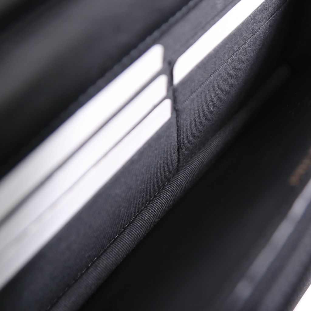 Chanel Black Quilted Caviar Leather Boy Wallet On Chain