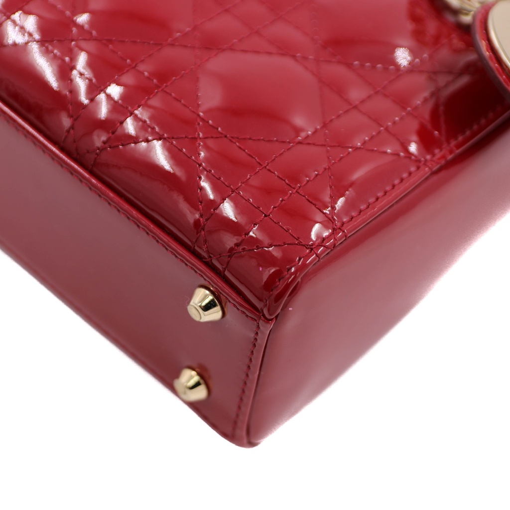Christian Dior Lady Dior Mini Cannage Patent Leather Handbag Red