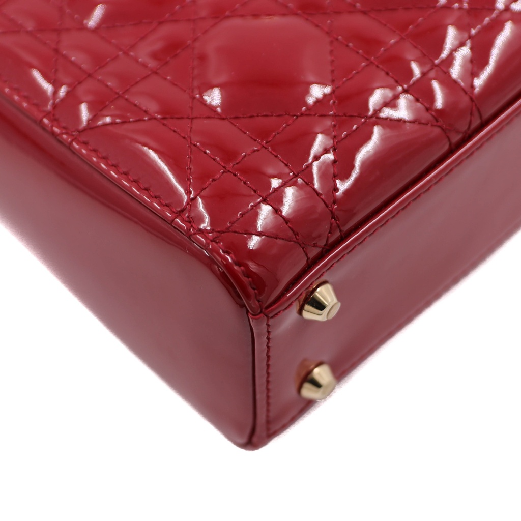 Christian Dior Lady Dior Mini Cannage Patent Leather Handbag Red