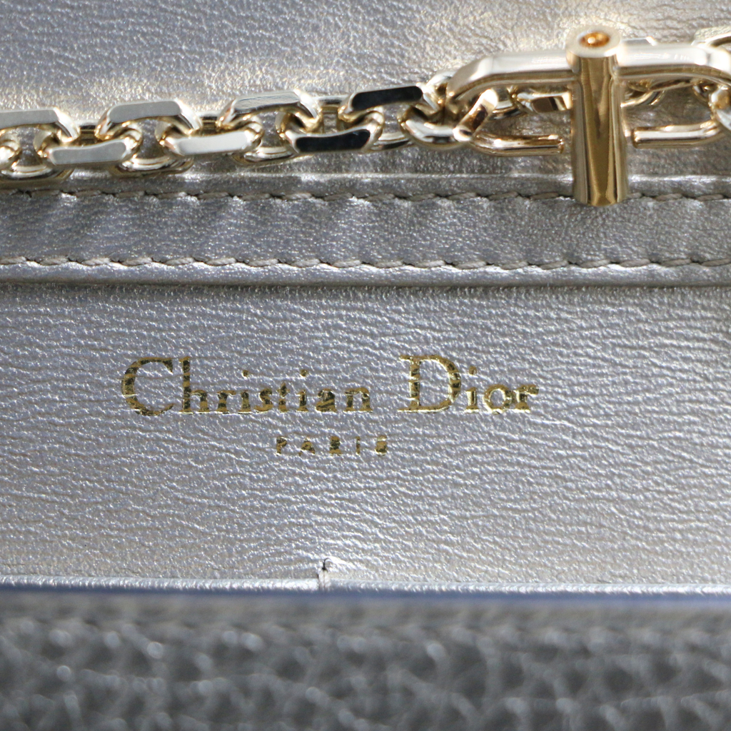 Christian Dior Silver Cannage Quilted Lambskin