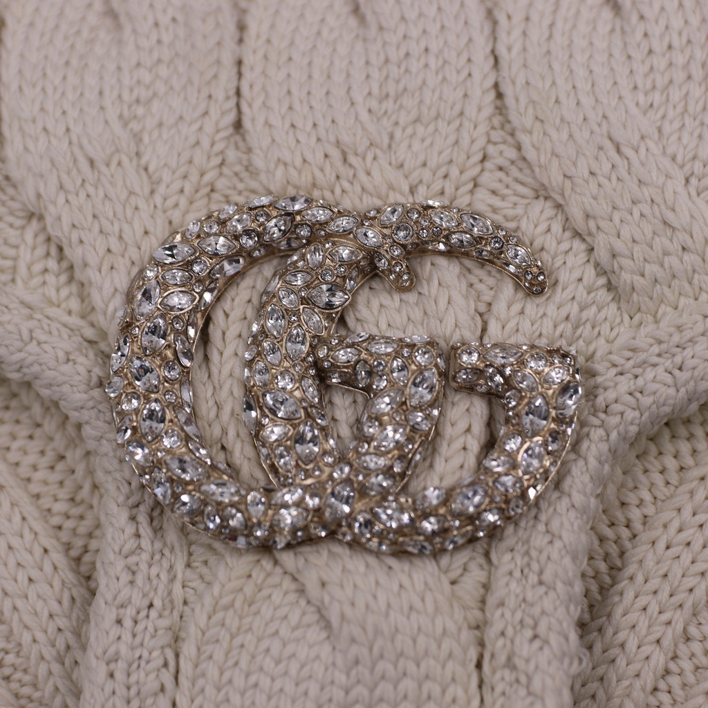 Gucci GG Wool Marmont Small Shoulder Bag Matelassé White 443497