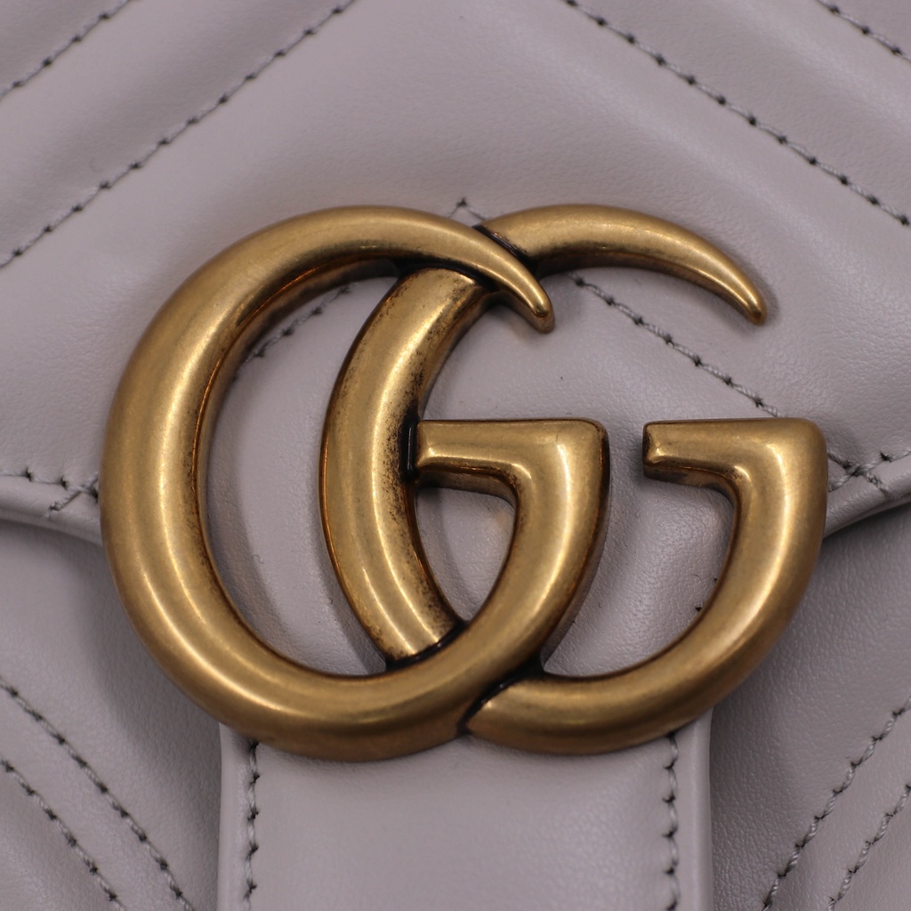 Gucci GG Marmont Chain Flap Wool Crossbody Bag White 739682