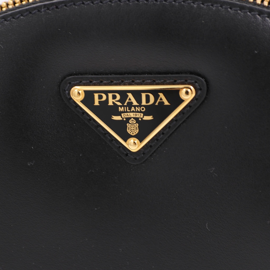 Prada Triangle Logo Zip Top Shoulder Bag Black