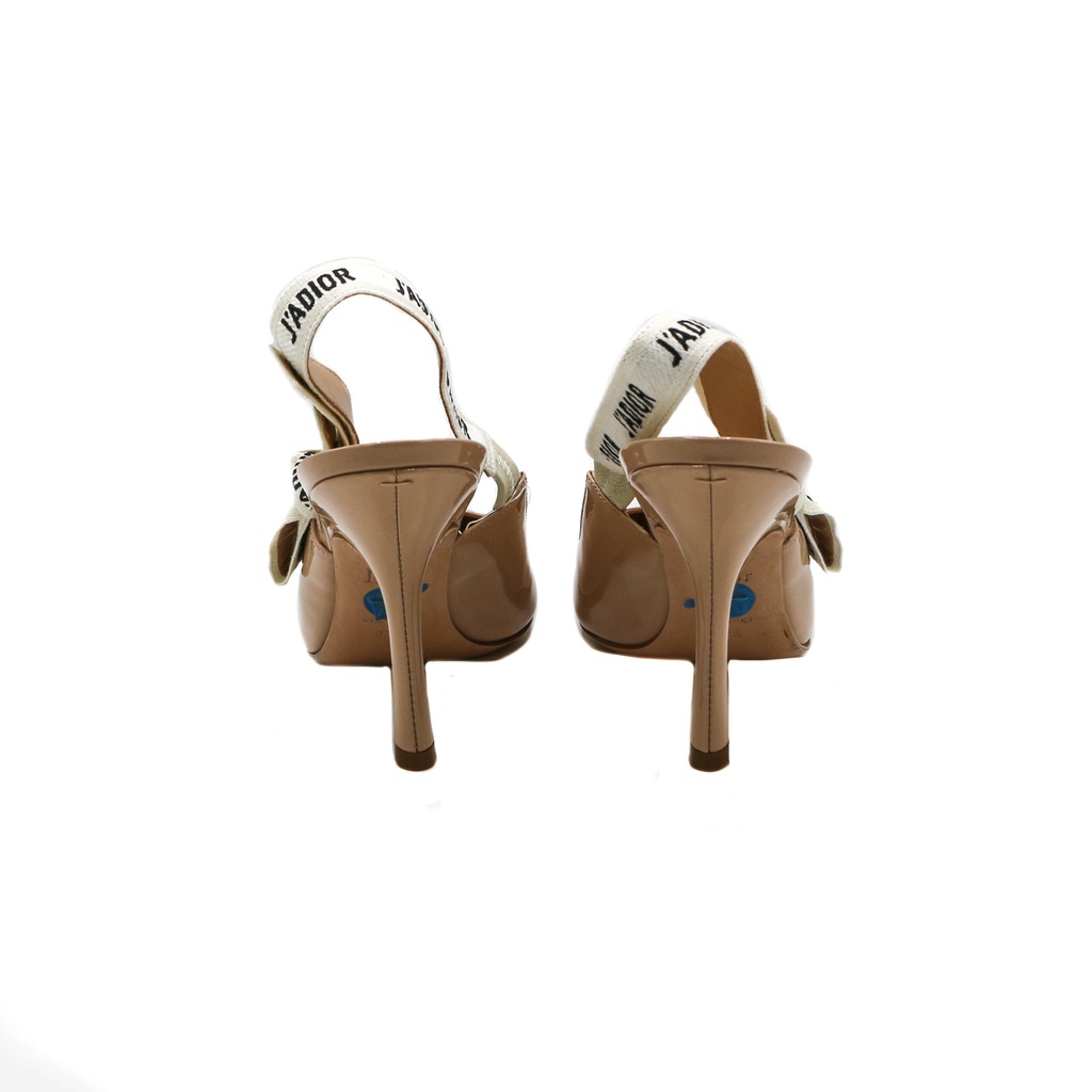 Christian Dior J'Adior Slingback Pump Nude Patent Calfskin In Size 37 1/2