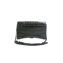 Balenciaga Hourglass Chain Wallet Crocodile Embossed Black