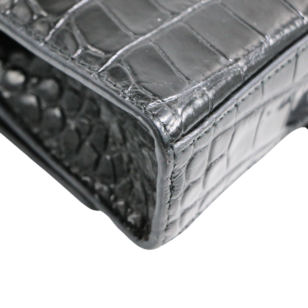 Balenciaga Hourglass Chain Wallet Crocodile Embossed Black