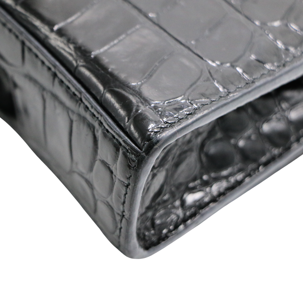 Balenciaga Hourglass Chain Wallet Crocodile Embossed Black