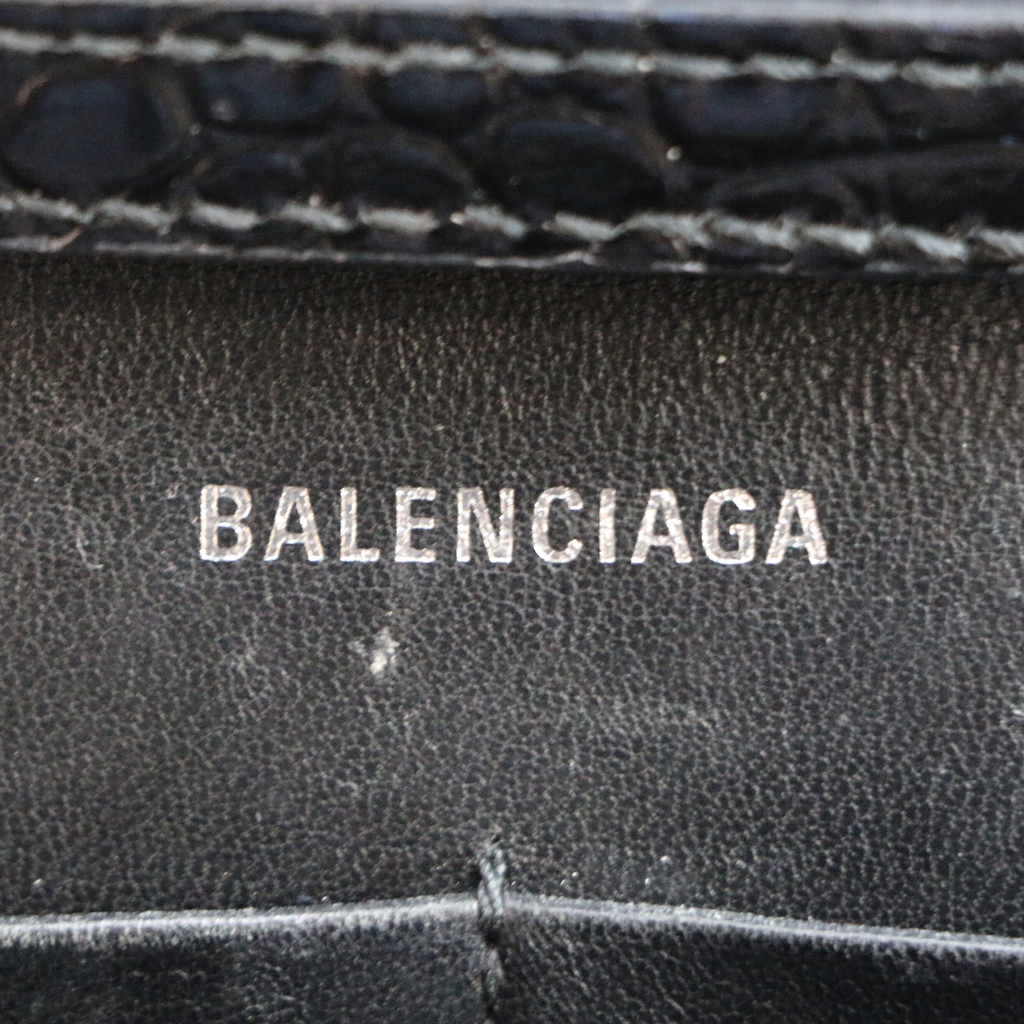 Balenciaga Hourglass Chain Wallet Crocodile Embossed Black