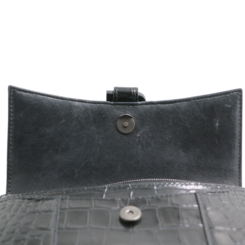 Balenciaga Hourglass Chain Wallet Crocodile Embossed Black