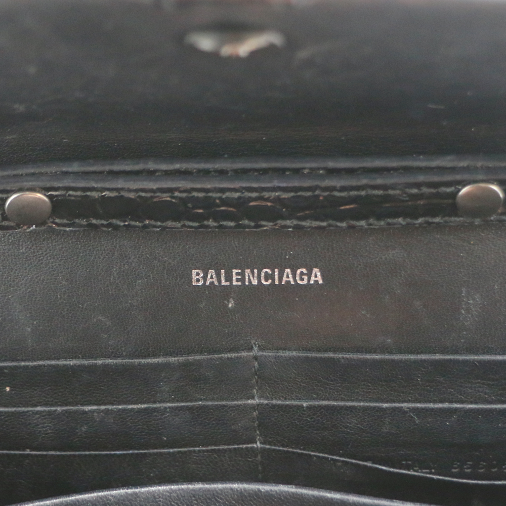 Balenciaga Hourglass Chain Wallet Crocodile Embossed Black