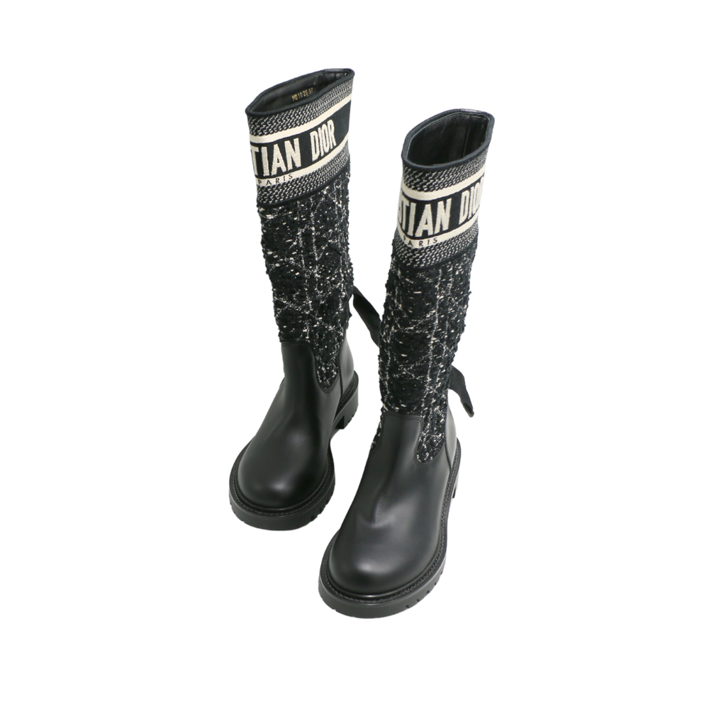 Christian Dior D-Major Boot Cannage Tweed and Black Calfskin