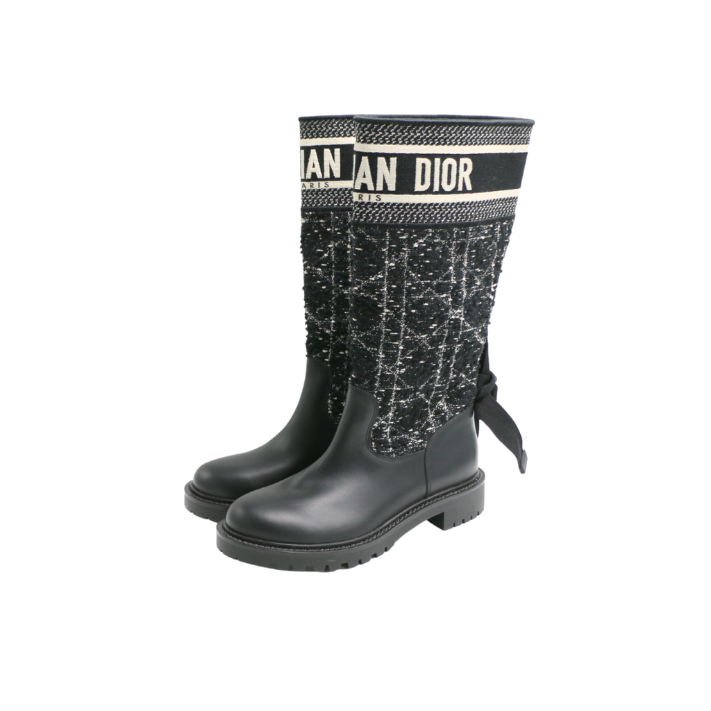 Christian Dior D-Major Boot Cannage Tweed and Black Calfskin