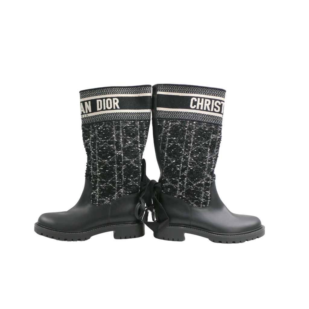 Christian Dior D-Major Boot Cannage Tweed and Black Calfskin