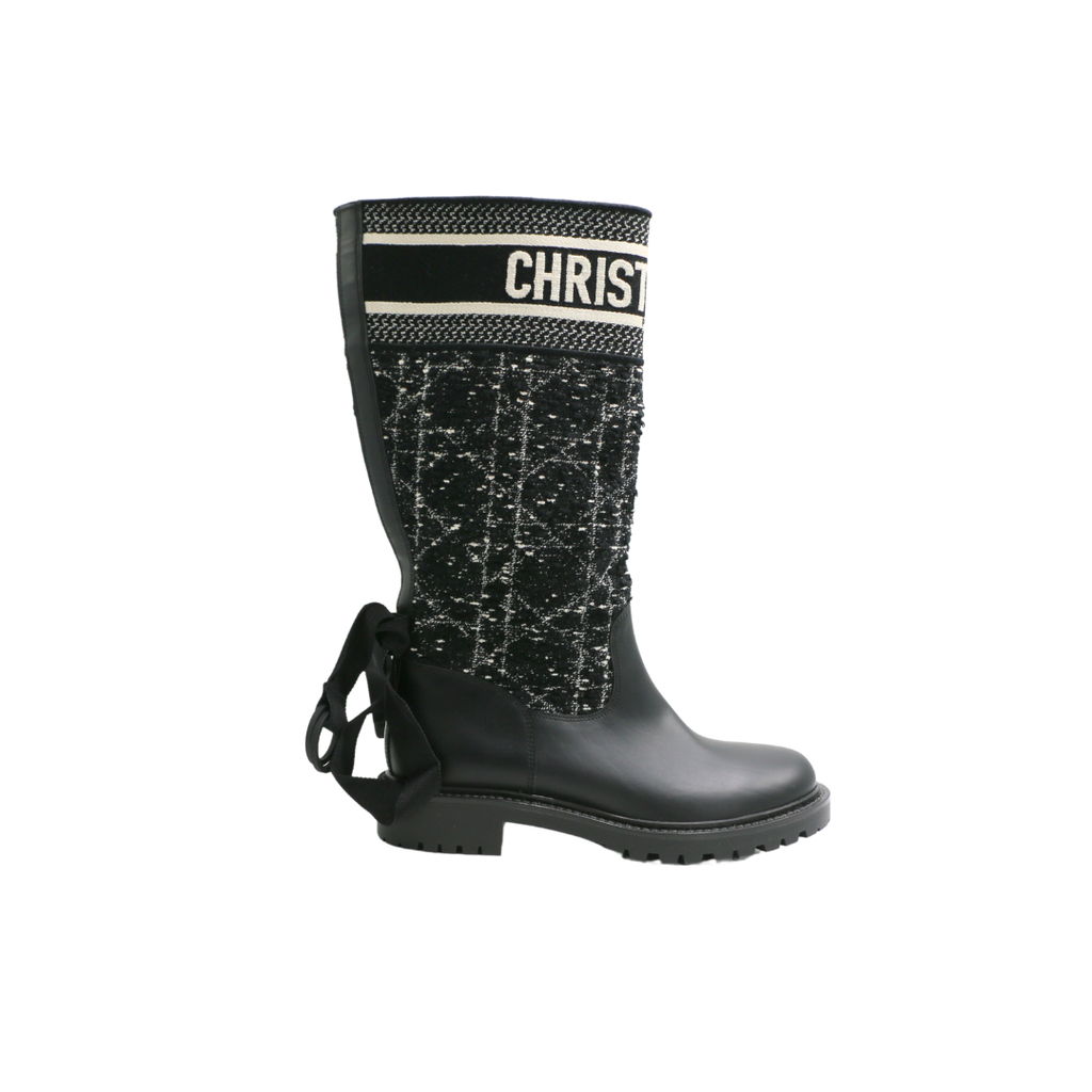 Christian Dior D-Major Boot Cannage Tweed and Black Calfskin