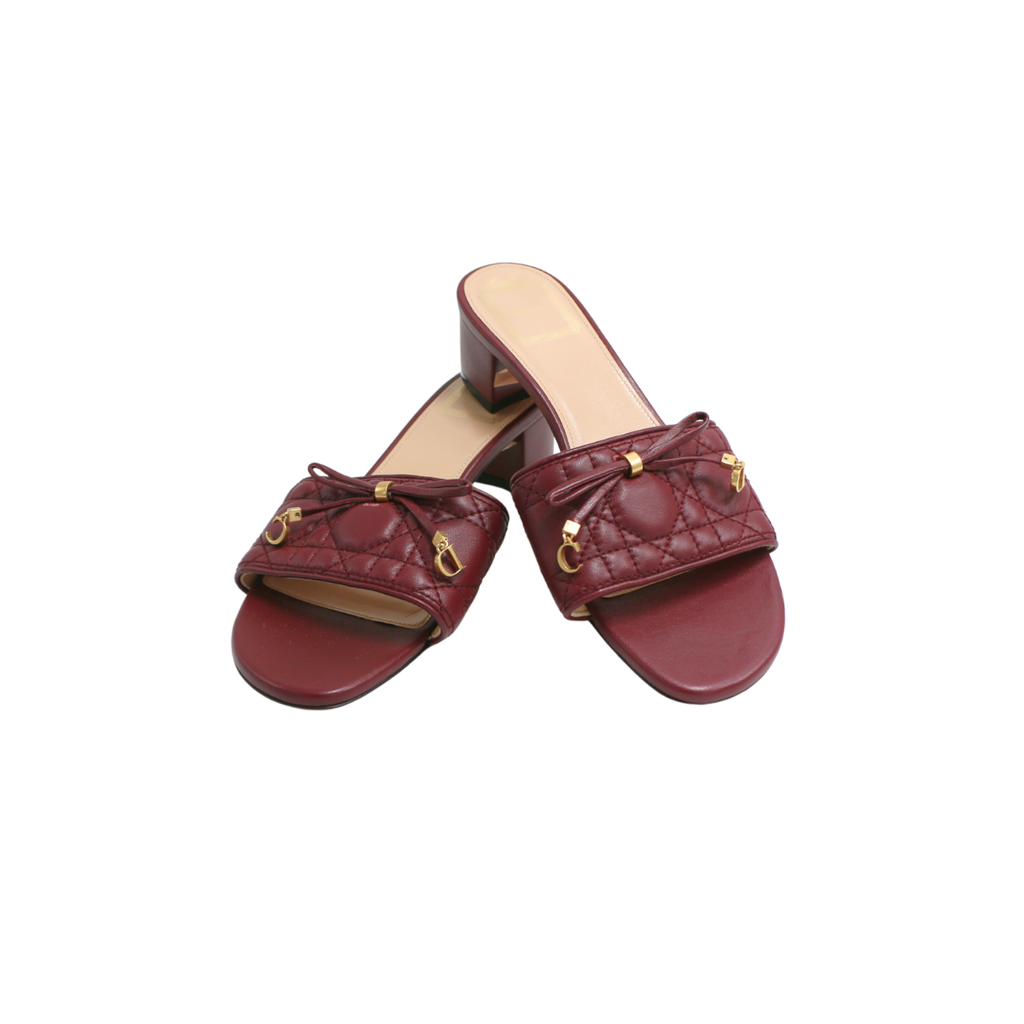 Christian Dior Lady Dior Heels Slide Lamskin Burgandy In Size 40