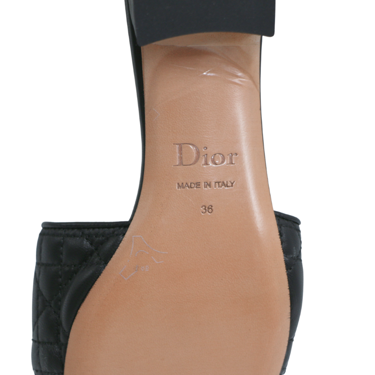 Christian Dior Lady Dior Heels Slide Lamskin Black In Size 36