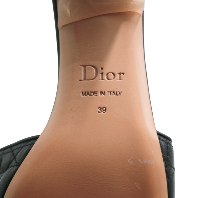Christian Dior Lady Dior Heels Slide Lamskin Black In Size 39