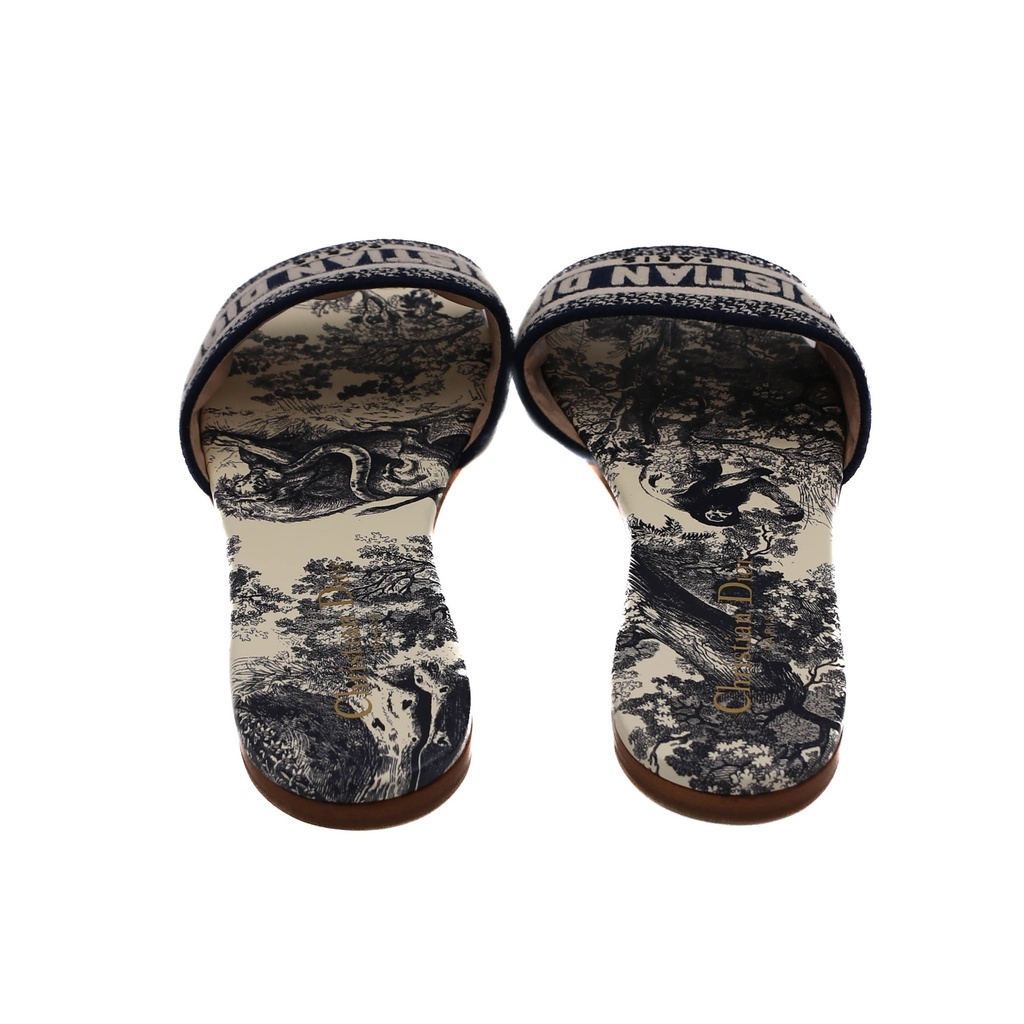 Christian Dior Dway Slide Blue Toile de Jouy Embroidered Cotton 36