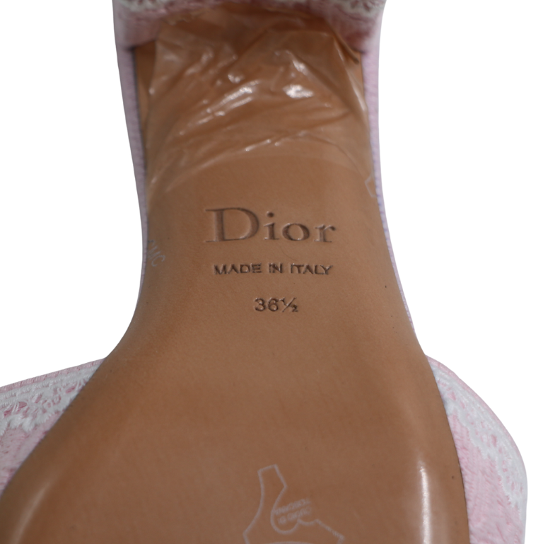 Christian Dior Dway Slide Pink Toile de Jouy Embroidered Cotton 36 1/2