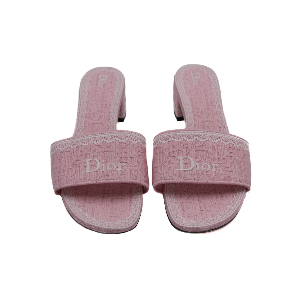 Christian Dior Dway Slide Pink Toile de Jouy Embroidered Cotton 38