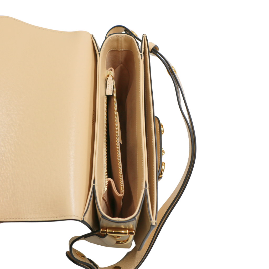 Gucci Horsebit Leather Shoulder Bag Beige 602204