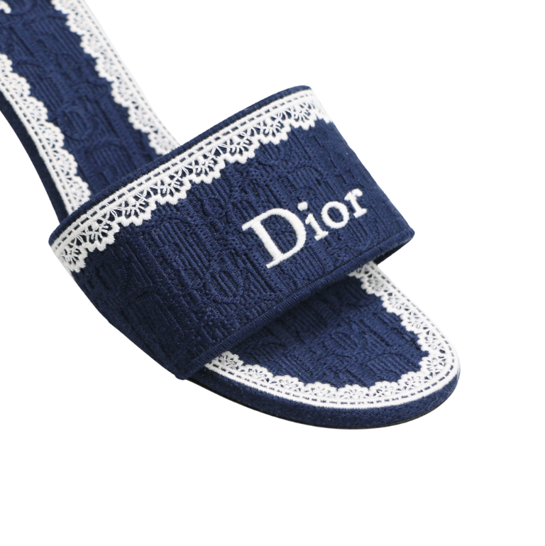 Christian Dior Dway Heeled Slide Blue and White In Size 36 1/2