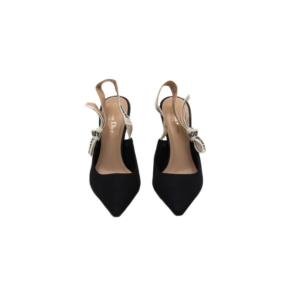 Christian Dior J'Adior Slingback Pump Black Technical Fabric In Size 37 1/2
