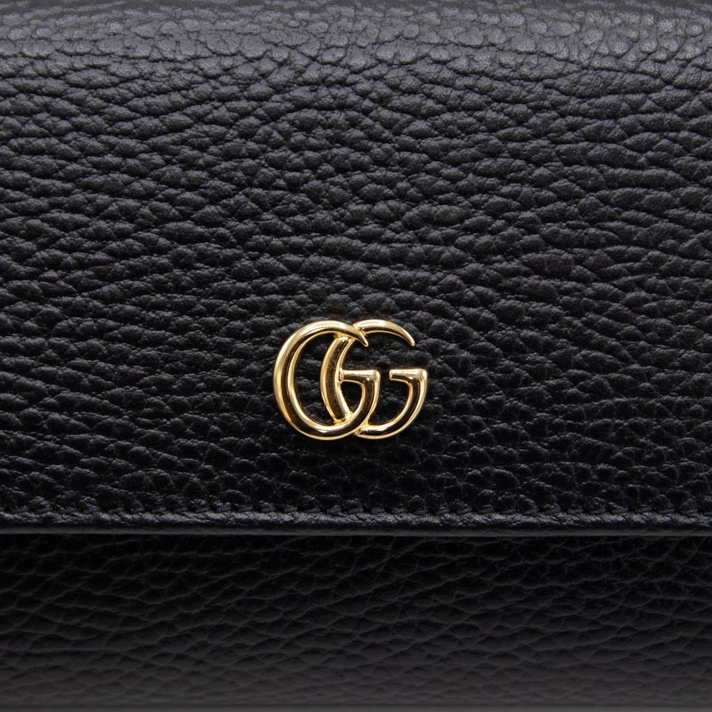 Gucci - 9174 GG Marmont Calfskin Black Leather Continental Wallet 456116