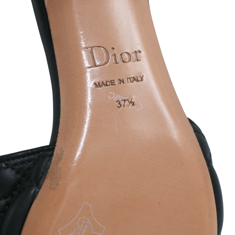 Christian Dior Lady Dior Heels Slide Lamskin Black In Size 37 1/2