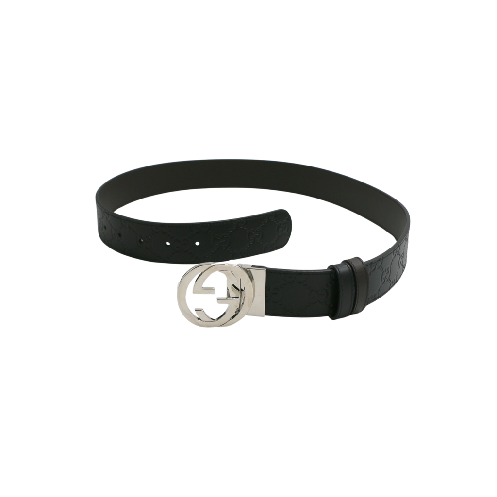Gucci Reversible Signature Belt Black and Brown 473030 In Size 85 30