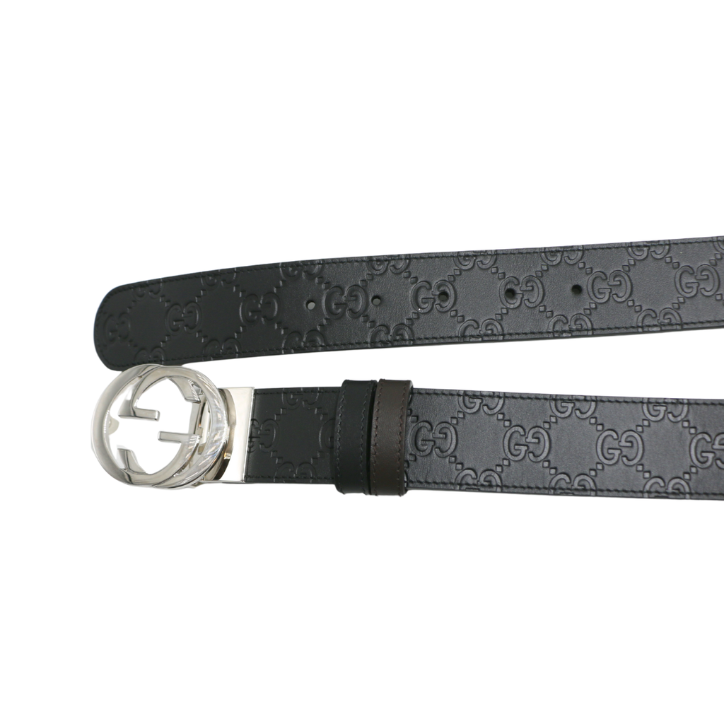 Gucci Reversible Signature Belt Black and Brown 473030 In Size 85 30